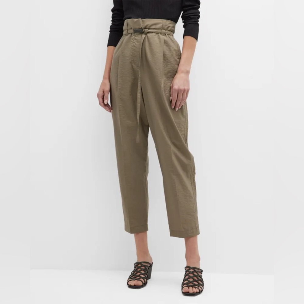 BRUNELLO CUCINELLI Military Crinkle Cotton Pleated Belted Pant Women’s 6